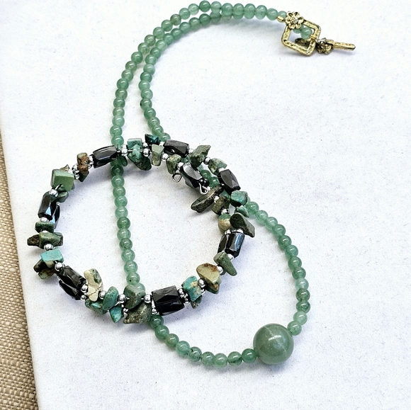 SET!  Aventurine Necklace with Spiral Wire Wrap Gemstone Bracelet  SET! - Picture 12 of 15